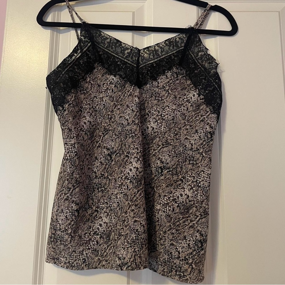 Cute Snakeskin Black Lace Trim Women's Top